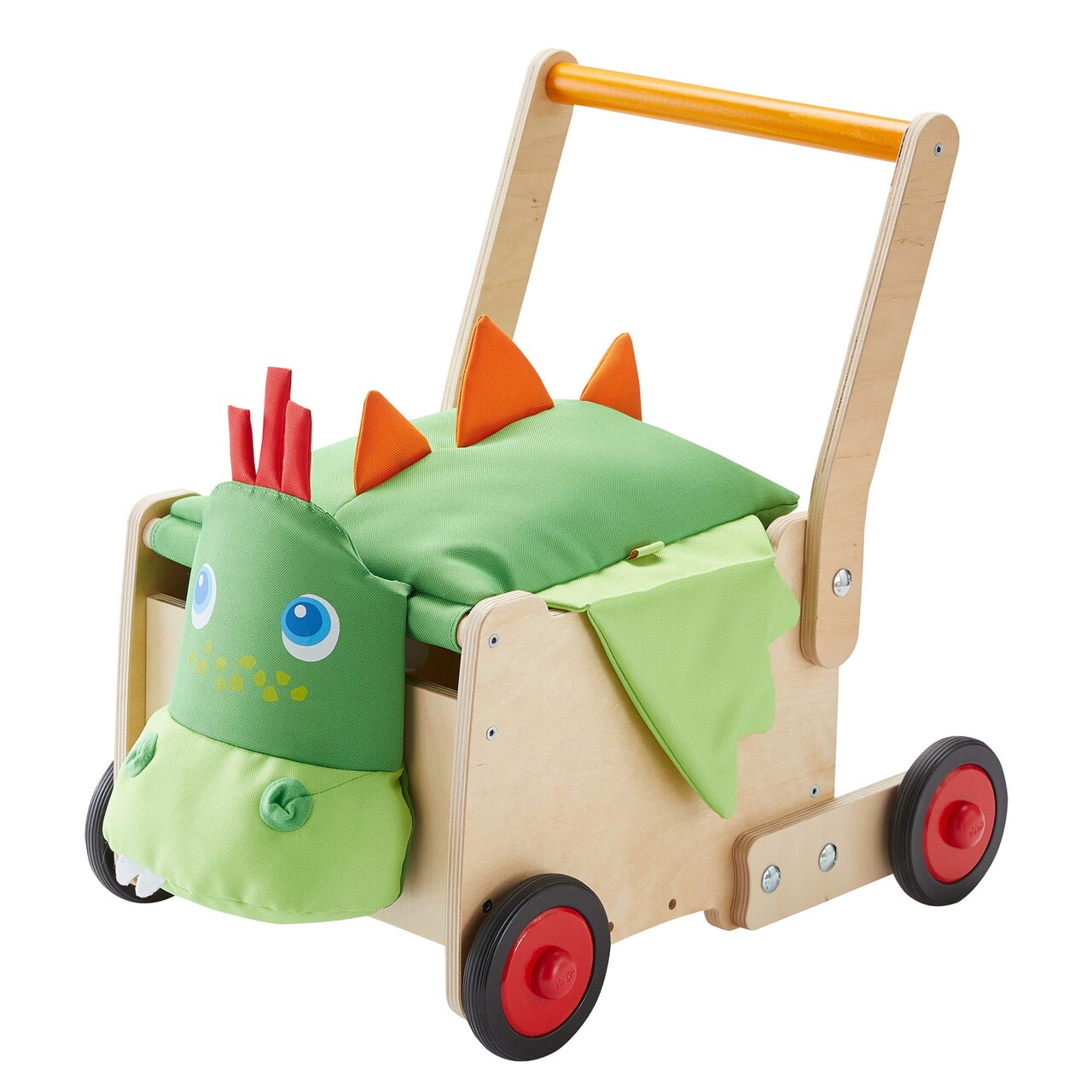 HABA Dragon Wooden Baby Walker Wagon and Baby Push Toy that Turns into a Toy Box for Toddlers, Push Walker with Brake for Adjustable Speed